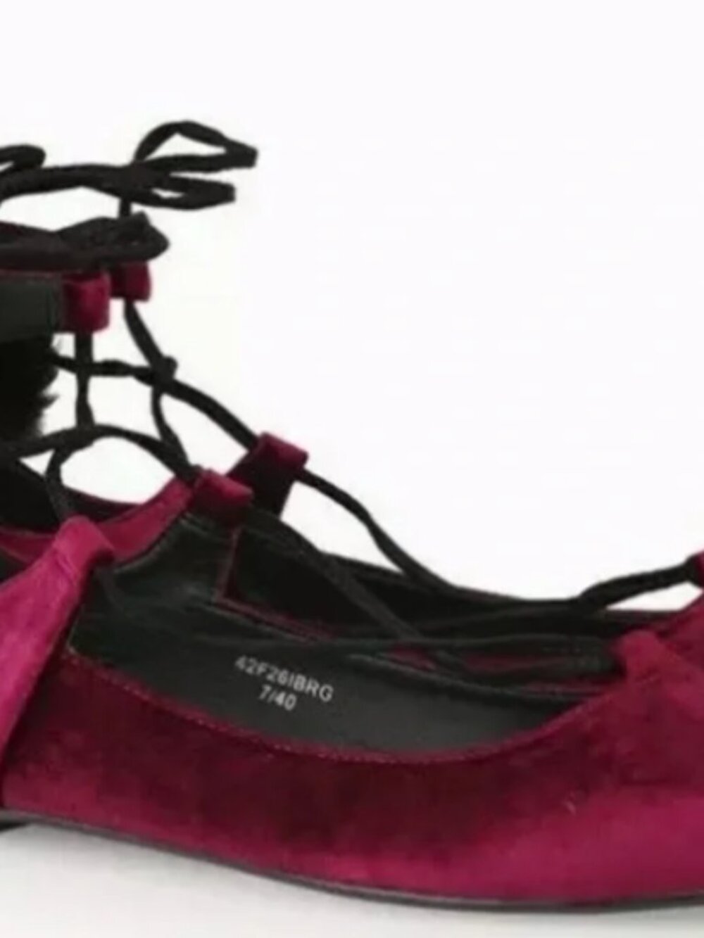 Topshop Velvet Lace Up Pom Pom Flats Womens Burgundy Pointed Toe